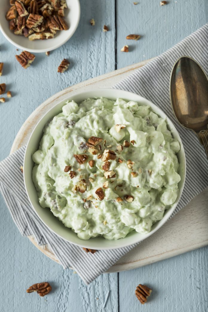 A bowl of pistachio fluff, aka Watergate or Golden Gate Salad