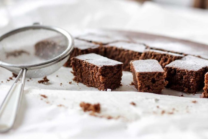 Black Forest Passover Brownies Black Forest Passover Brownies being dusted with powdered sugar.