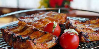 Maple-Mustard Country-style Spareribs being cooked on the grill