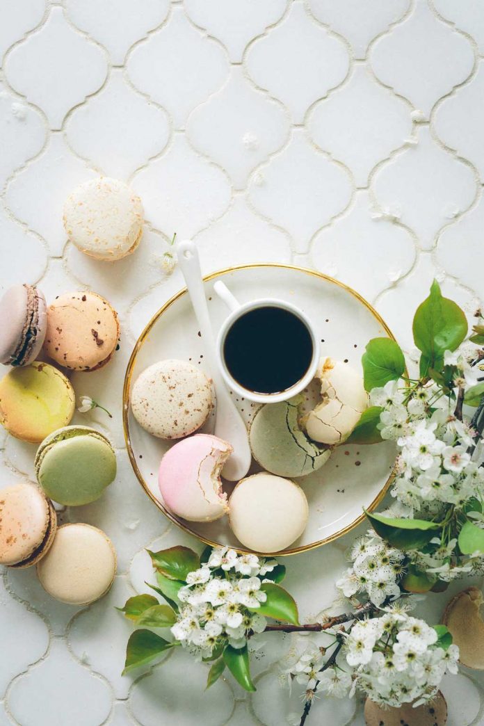 Macaroons Macaroons served with a cup of coffee