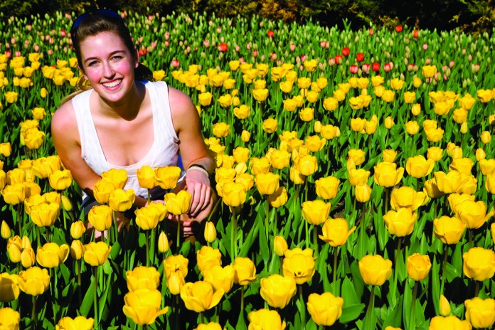 smile flowers woman in yellow flowers