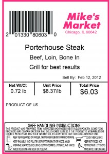 Porterhouse steak label