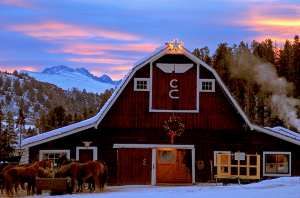 Barn decorated for Christmas