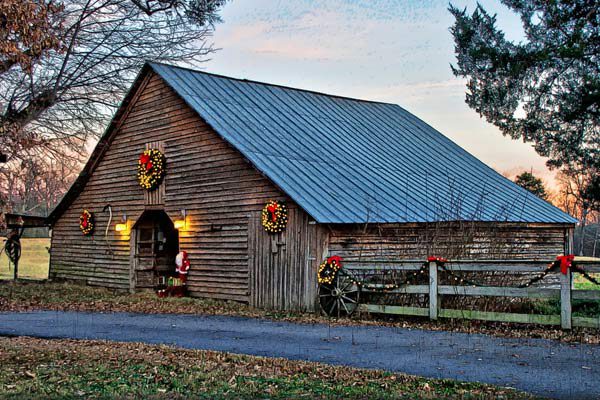 Barn decorated for Christmas