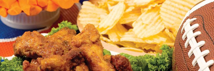 Snack foods Wings, chips, carrots, football