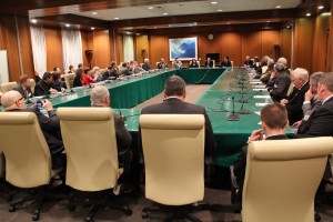 Ohio Farm Bureau members meeting with Japanese ambassadors to discuss trade.