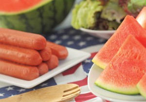 hotdogs and watermelon