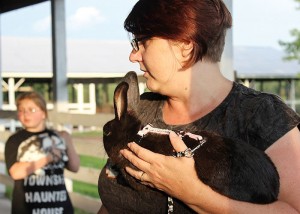 Tammy Mazzaferro watching rabbit run at Jefferson Co. Fair 2015