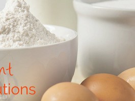 flour, eggs, milk and sugar