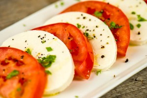 tomato slices and mozarella