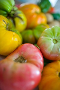red, green, yellow and orange heirloom tomatoes