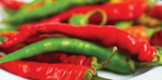 red and green hot peppers