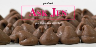 Chocolate chips with Ask Jen text