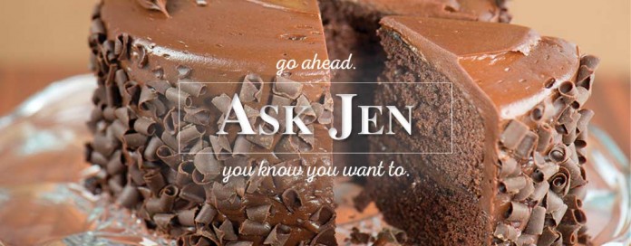chocolate cake with Ask Jen text chocolate cake with Ask Jen text