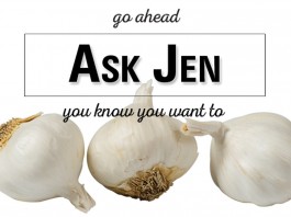 garlic bulbs with Ask Jen text
