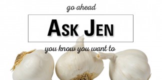 garlic bulbs with Ask Jen text