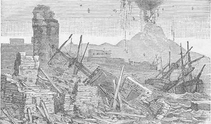 drawing of eruption of Tambora drawing of eruption of Tambora