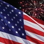 flag and fireworks