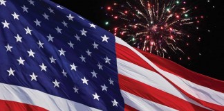 flag and fireworks