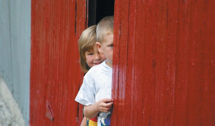 kids in barn kids in barn