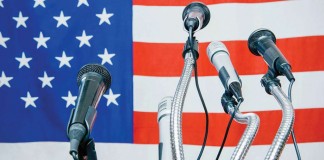 flag and microphones
