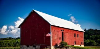 Barn and American flag