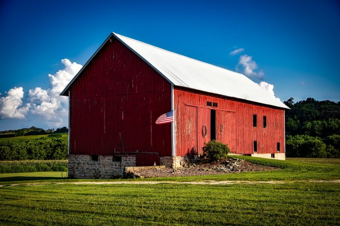 Barn and American flag Barn and American flag