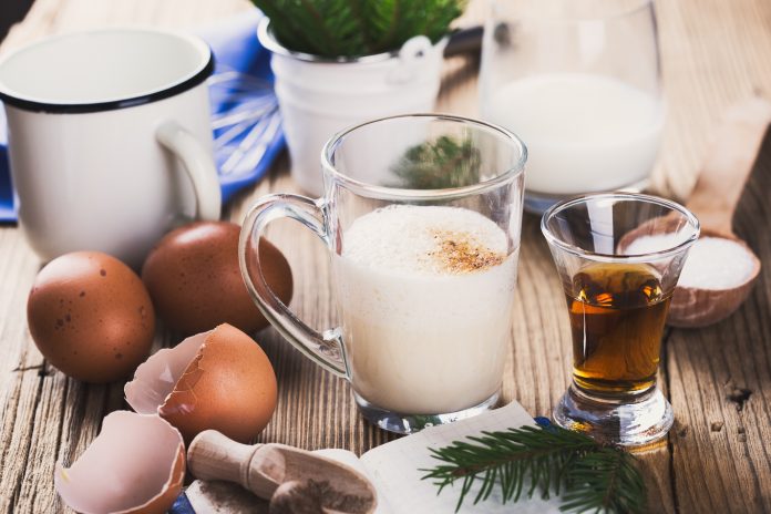 Eggnog and cocktail ingredients and recipe book