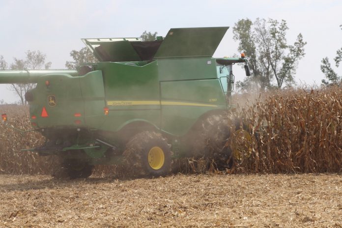 Deere combine  corn Deere combine corn