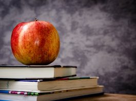 apple on a desk