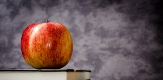 apple on a desk