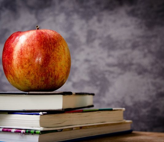 apple on a desk