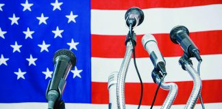 flag and microphones