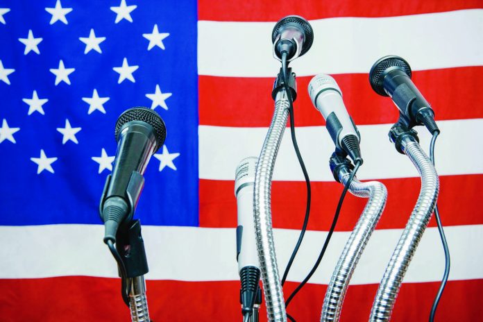 flag and microphones flag and microphones