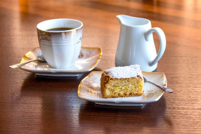 Cottage Pudding A slice of Cottage Pudding with a cup of coffee