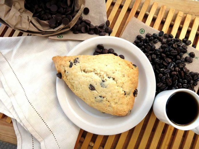 Chocolate Chip Scones Chocolate Chip Scones served with coffee.