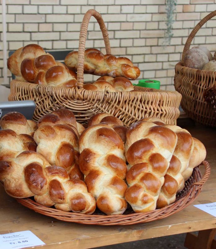 Challa Bread Loaves Challa Bread piled in a basket