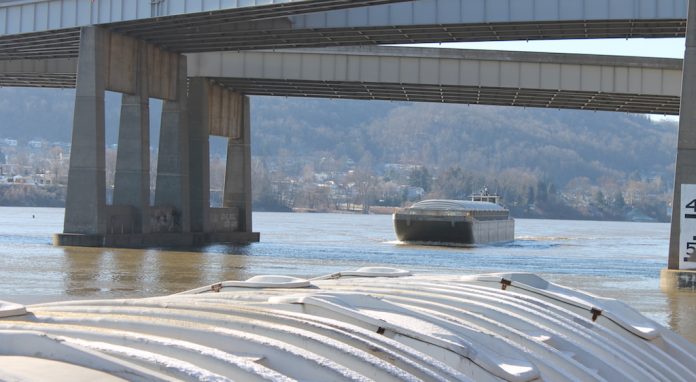 barge-on-ohio-river-at-ELO smaller copy tariffs, soybeans, Ohio farm,