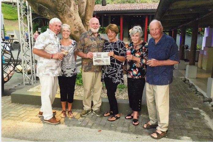 vac-tretera While vacationing in Costa Rica for 11 days, this group took along Farm and Dairy. Pictured (left to right): Al and Louise Fenselon, of Bloomfield, Ohio; John and Barb Swingle, of Lakeville, Ohio; and Fran and Don Tretera, of Parkman, Ohio.