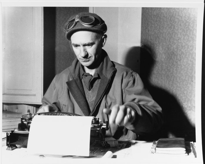 Ernie Pyle with typewriter 1944