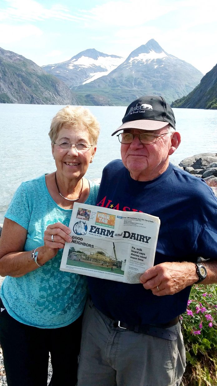 vac-johnson Wayne and Marilyn Johnson, of Bristolville, Ohio, took a two-week cruise to Alaska with Farm and Dairy in August. They visited most of the port cities. This scenic picture of glaciers is in front of Portage Lake at the end of Turnagain Arms Bay southeast of Anchorage.