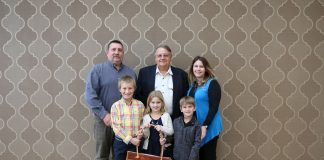 Pictured accepting the 2019 Hereford Woman of the Year award on Sandy’s behalf (from left) are Tom Ostgaard, Tucker Ostgaard, John Ostgaard, Riley Evoniuk, Kurtis Evoniuk and Erika Evoniuk.