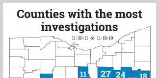 Map of counties with the highest number of investigations.