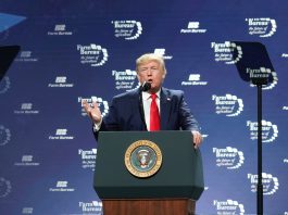 Trump speaking at the American Farm Bureau Federation's convention.
