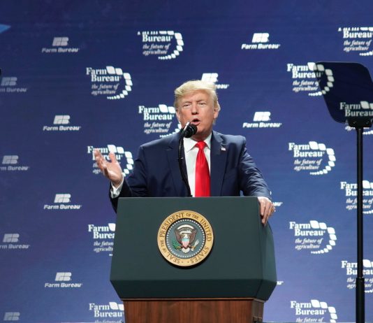 Trump speaking at the American Farm Bureau Federation's convention.