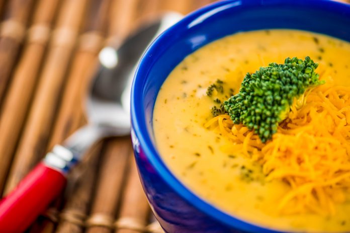 feature.web A bowl of broccoli cheddar soup.