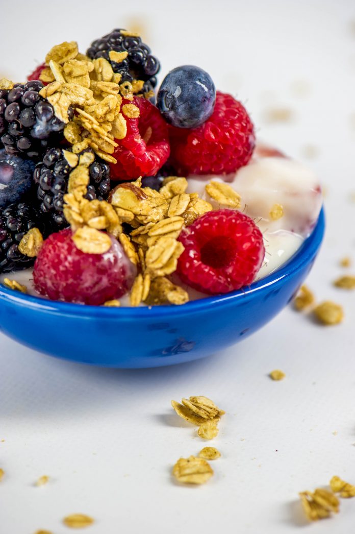 feature.web Fruit, Granola & Yogurt Parfait in a bowl