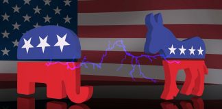 republican elephant and democrat donkey