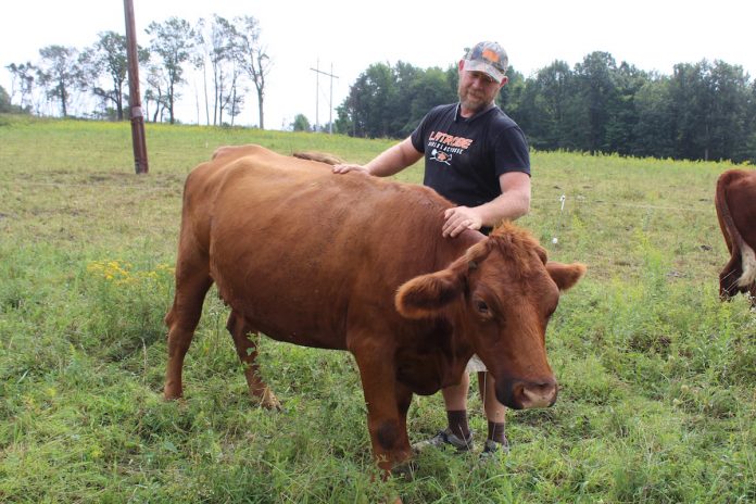 rodale-2 man petting cow