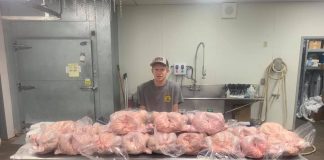 guy with table full of turkeys